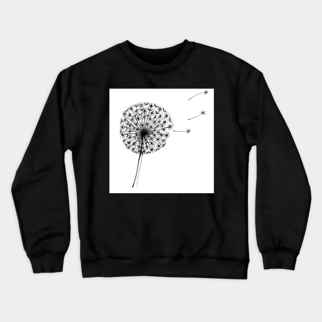 Dandelion Clock Black and White Drawing Crewneck Sweatshirt by Maddybennettart